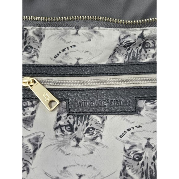 PAUL & JOE SISTER GREY & BLACK NYLON TOTE BAG SHOPPER CAT INTERIOR DOUBLE STRAPS - Picture 12 of 14